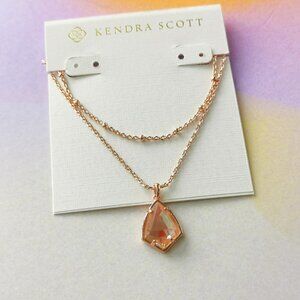 Kendra Scott Cory Rose Gold Blush Dichroic Glass Multi Strand Necklace New